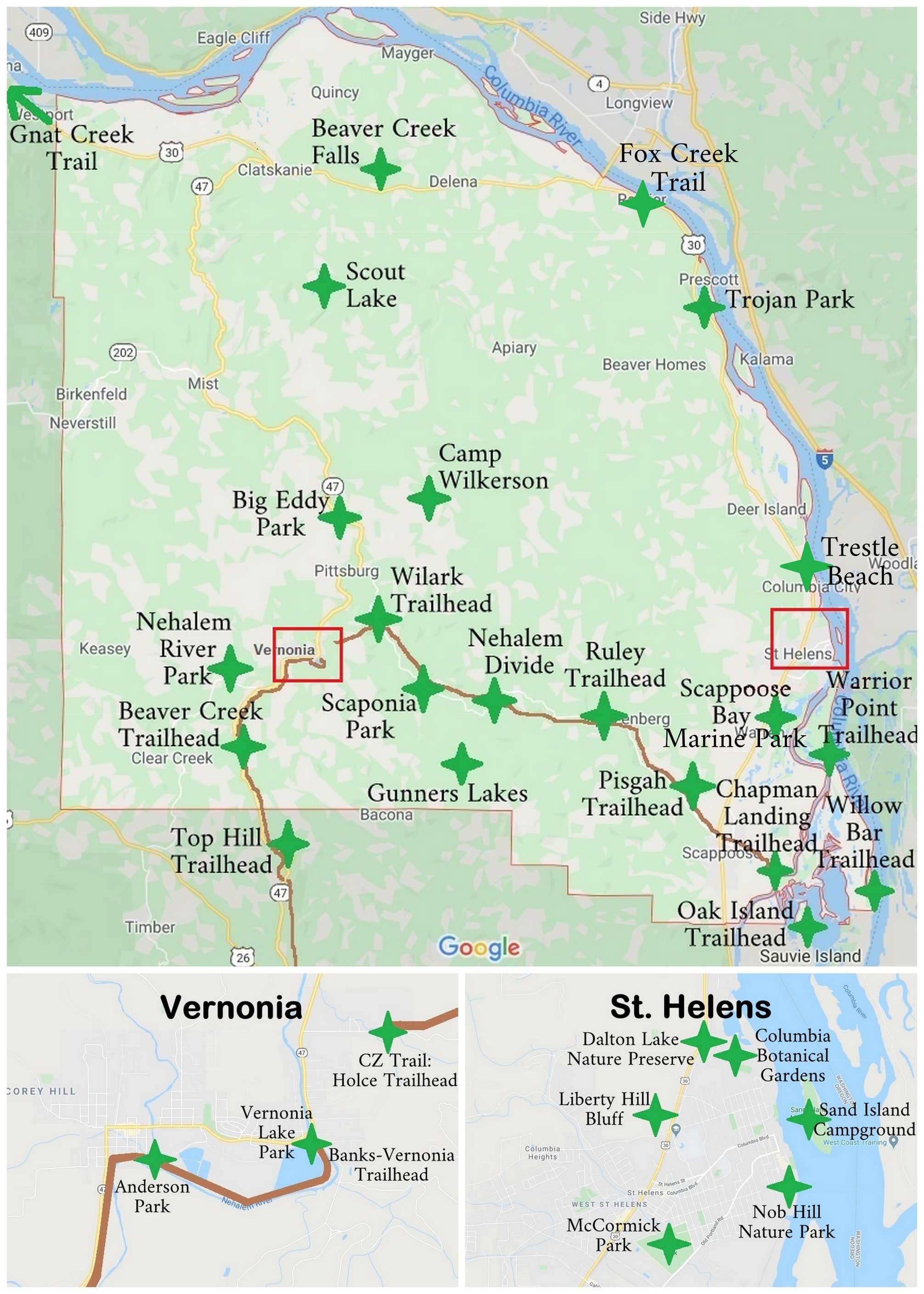 hiking camping wildlife viewing columbia county oregon st. helens scappoose rainier clatskanie vernonia