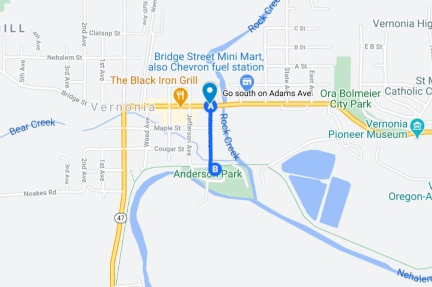 Directions to Anderson Park Vernonia columbia county oregon