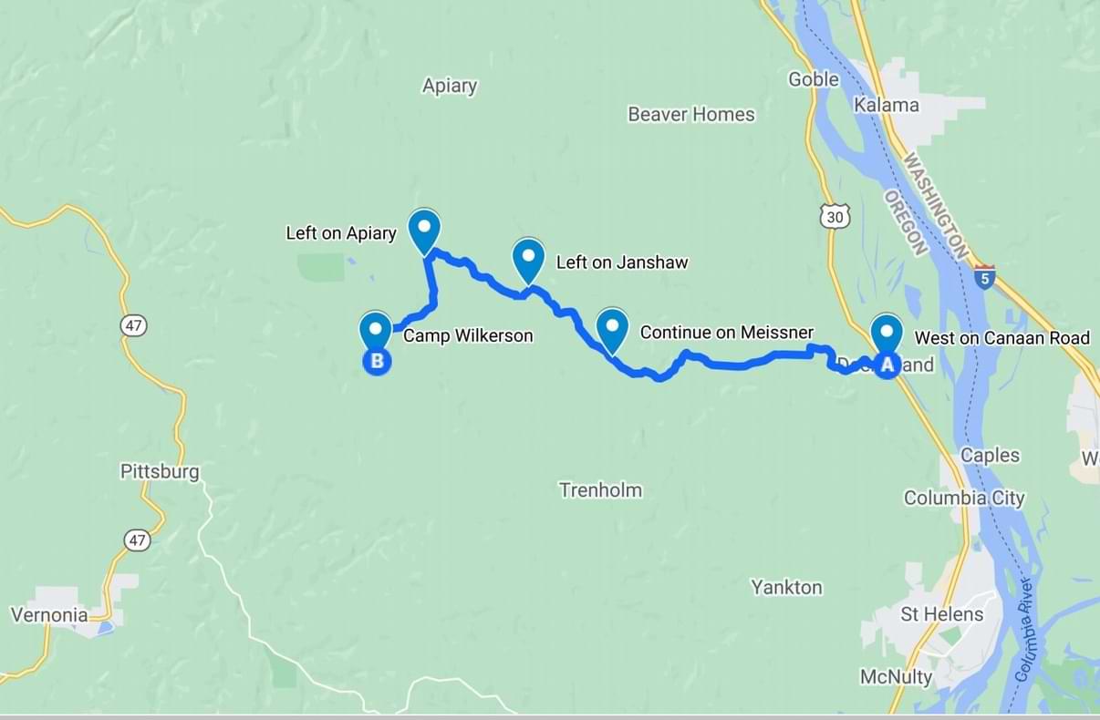 directions camp wilkerson vernonia rainier st. helens columbia county