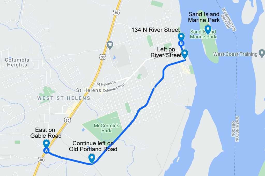 Directions to Sand Island Marine Park st. helens columbia county oregon