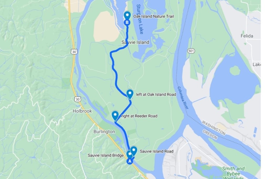 Oak Island Nature Trail directions Sauvie Island Oregon Columbia County