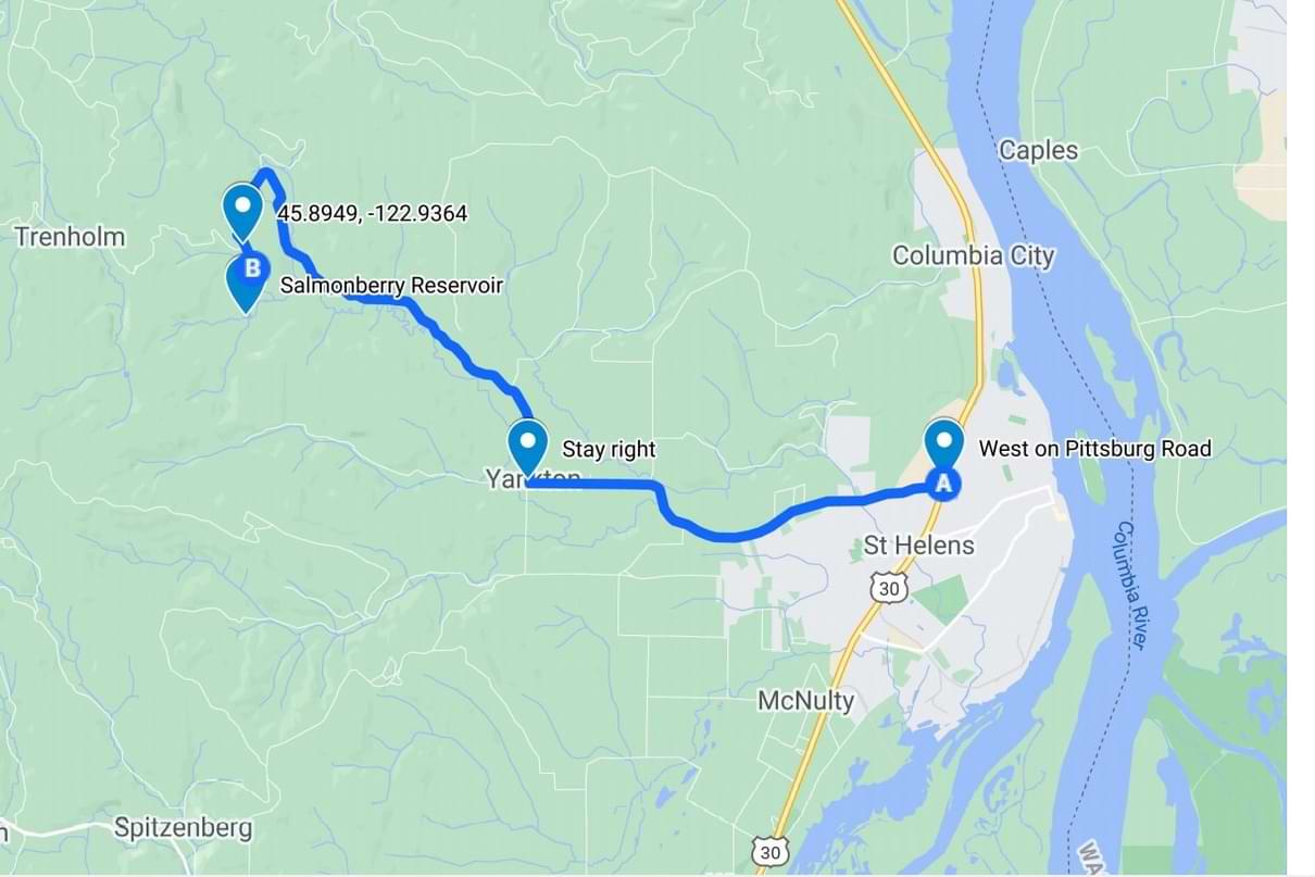 Directions to Salmonberry Reservoir St. Helens Tree Farm Columbia County