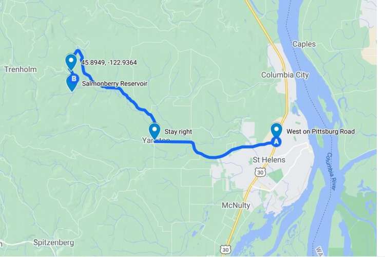 Directions to Salmonberry Reservoir St. Helens Tree Farm Columbia County