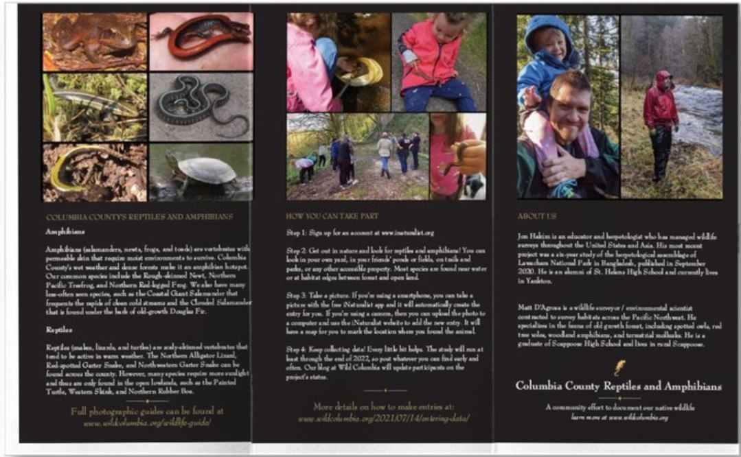 Columbia County Reptiles and Amphibians brochure Oregon