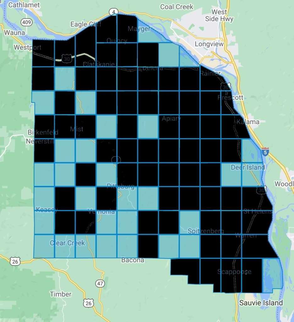 Northwestern Salamander occurrences in Columbia County 