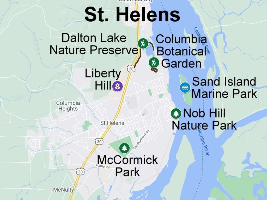 Map hiking camping nature trails wildlife st. helens columbia county oregon