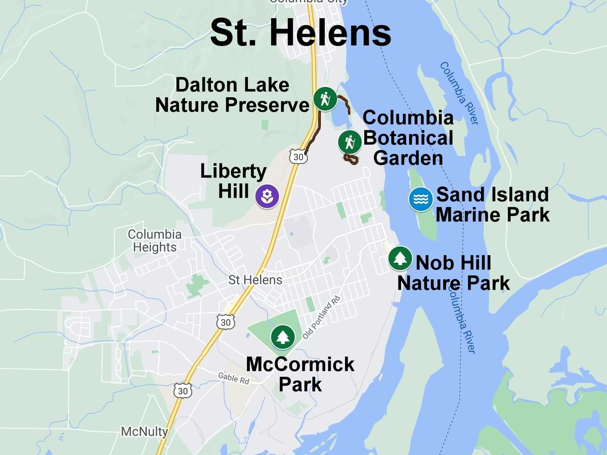 Map hiking camping nature trails wildlife st. helens columbia county oregon