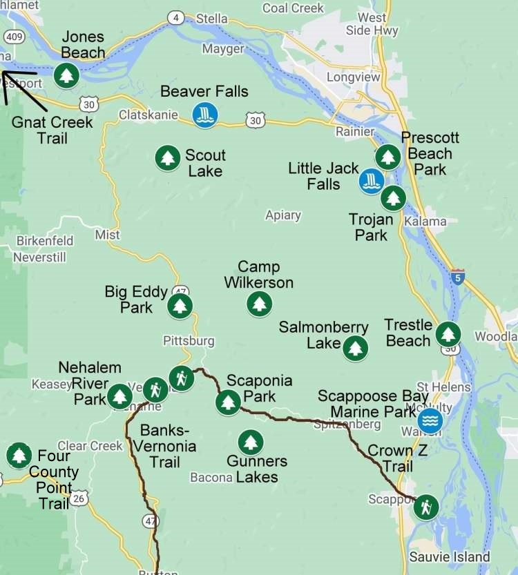 Columbia County Hiking, Camping, and Wildlife Viewing Map