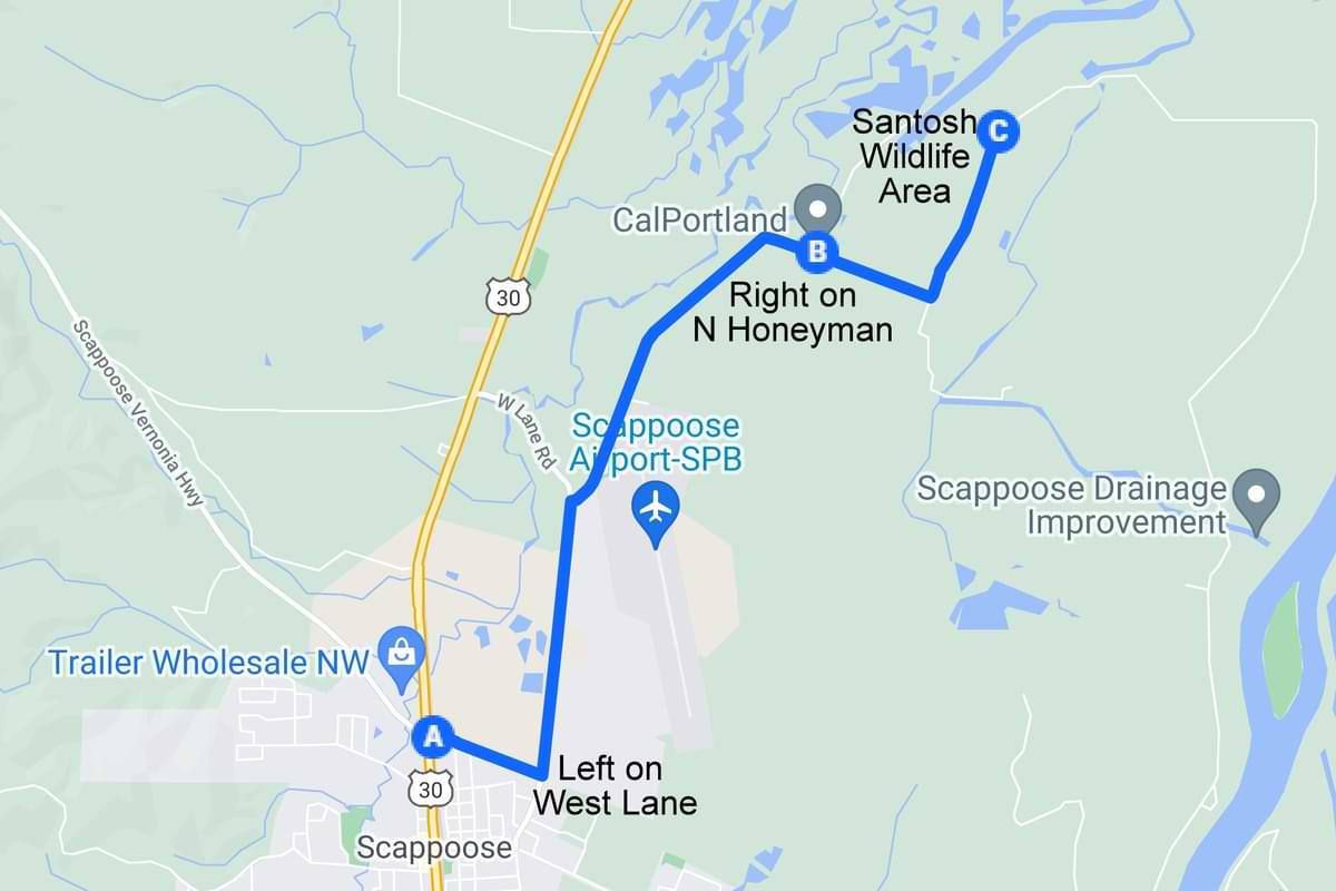 Santosh Wildlife Area map Scappoose Oregon CalPortland Columbia County