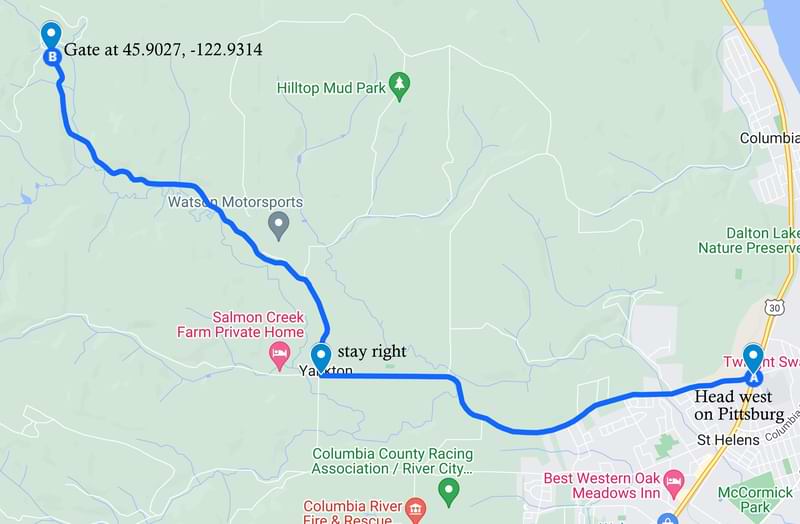 Directions to St. Helens Tree Farm columbia county oregon